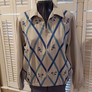 Alfred Dunner Light Brown Blue Diamonds & Flowers Jacket 6P